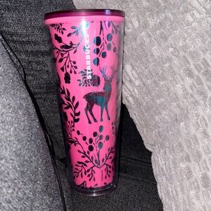 Starbucks Pink Tumbler with Black Deer Design